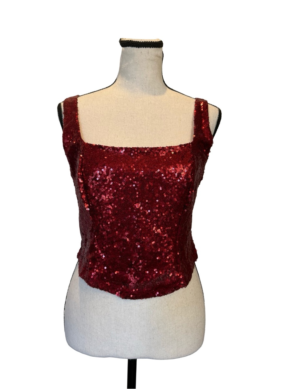Madden NYC Red Sequin Corset Crop Top Medium Holiday Party Glam